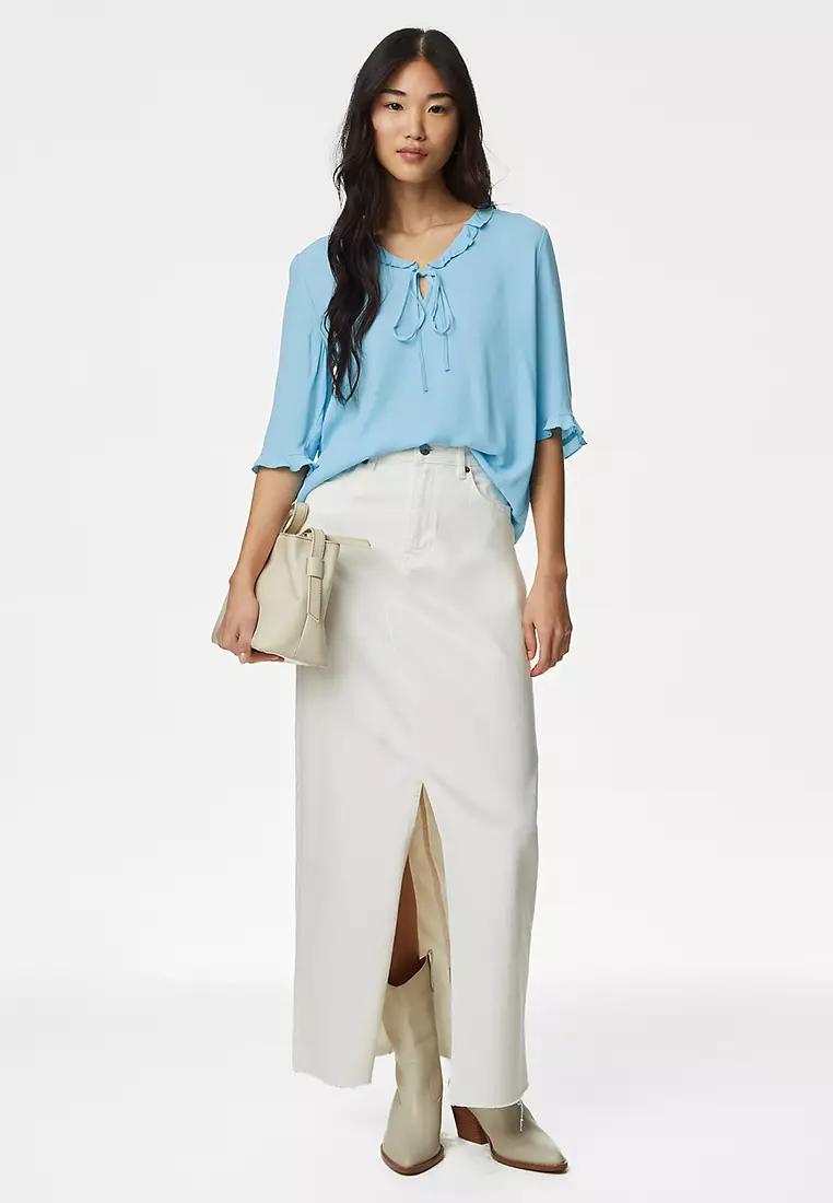 V-Neck Frill Detail Blouse