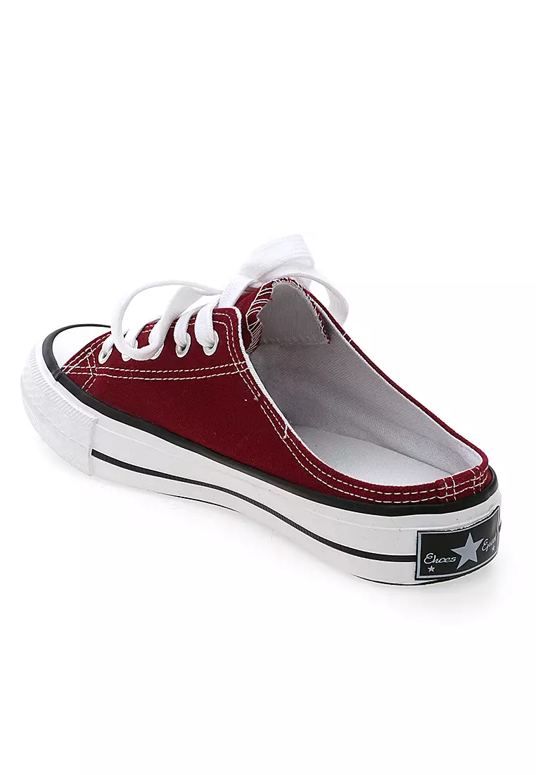 Sneakers Slip On Casual Pria Wanita Tali Ikat Comfortable - Maroon