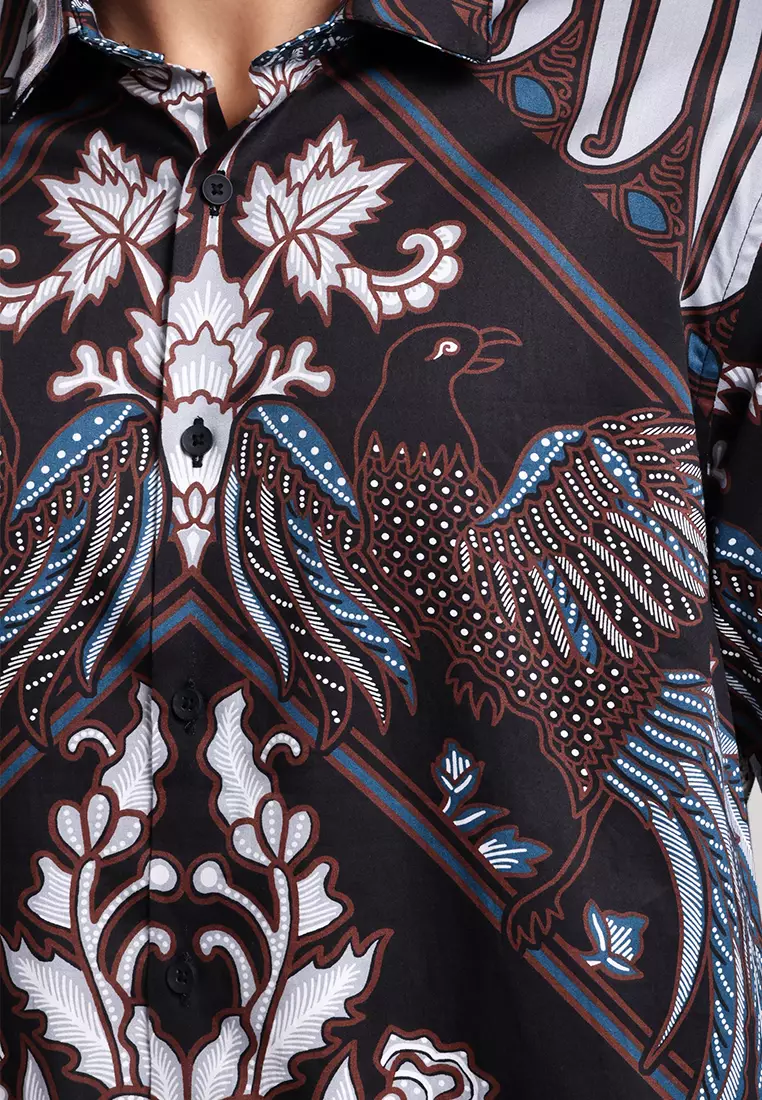 MANZONE - Kemeja Batik Lengan Panjang Pria Angsa Modern Fit - Navy Warna Navy