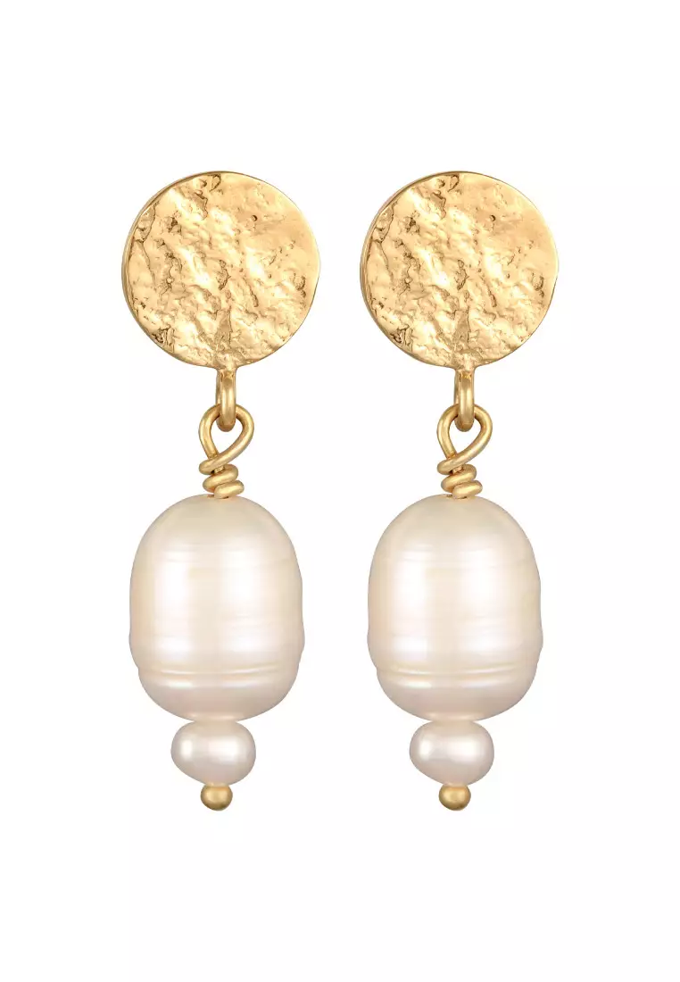 Anting Perhiasan Perak 925 Wanita Freshwater Pearls Gold Plated