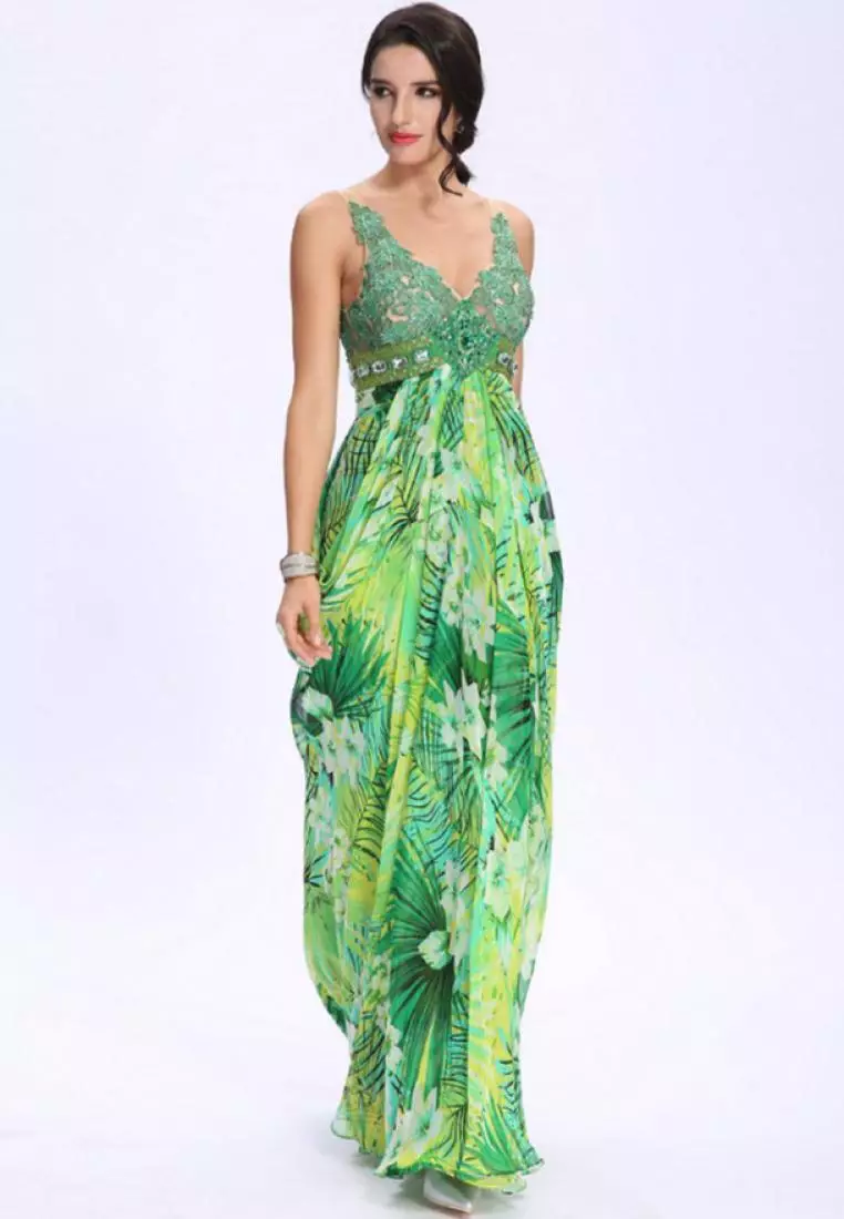 ANNE F Feminine Beauty Printed Chiffon Beaded Maxi Dress 2026 | Buy ANNE F  Online