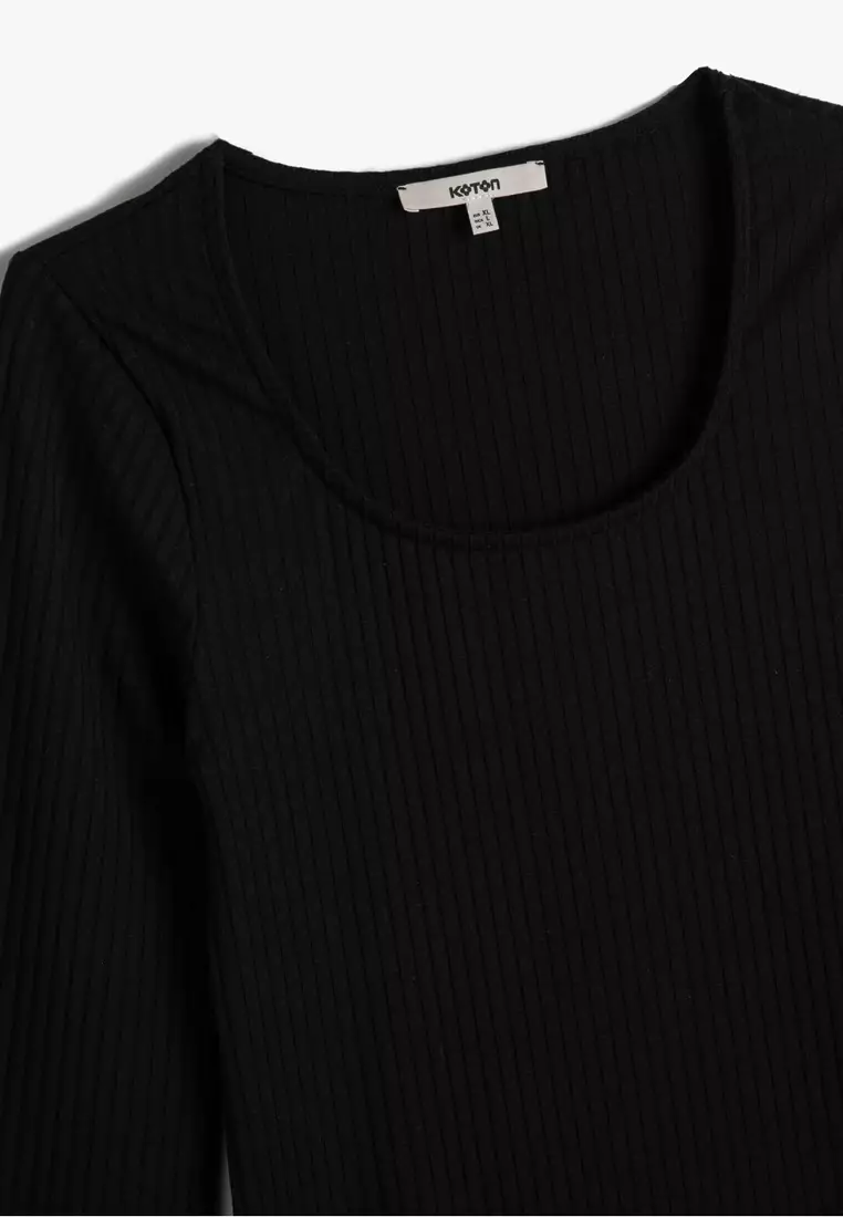 Round Neck Ribbed Long Sleeve Mini Dress