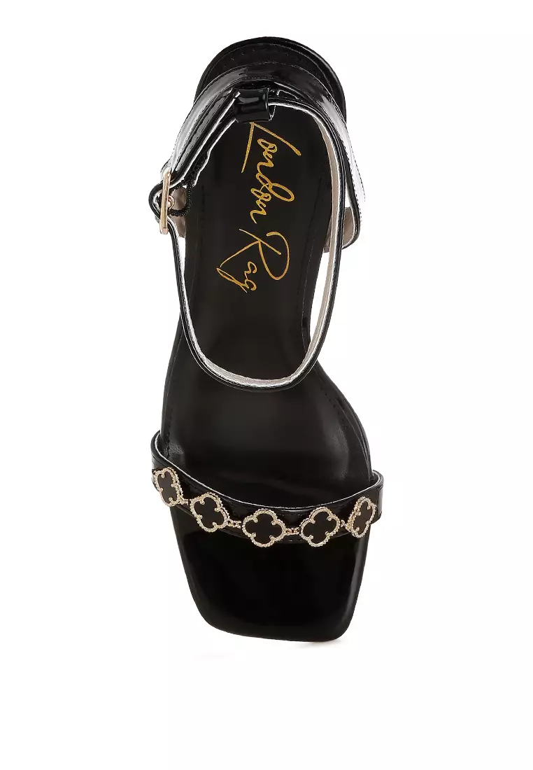 Charm Detail Spool Heels In Black