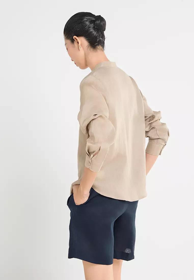 Women’s Linen Mandarin Collar Shirt