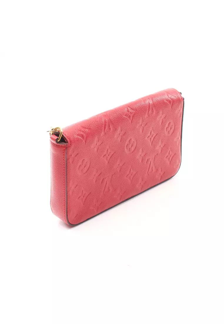 Louis vuitton monogram pochette online felicie chain wallet fuchsia