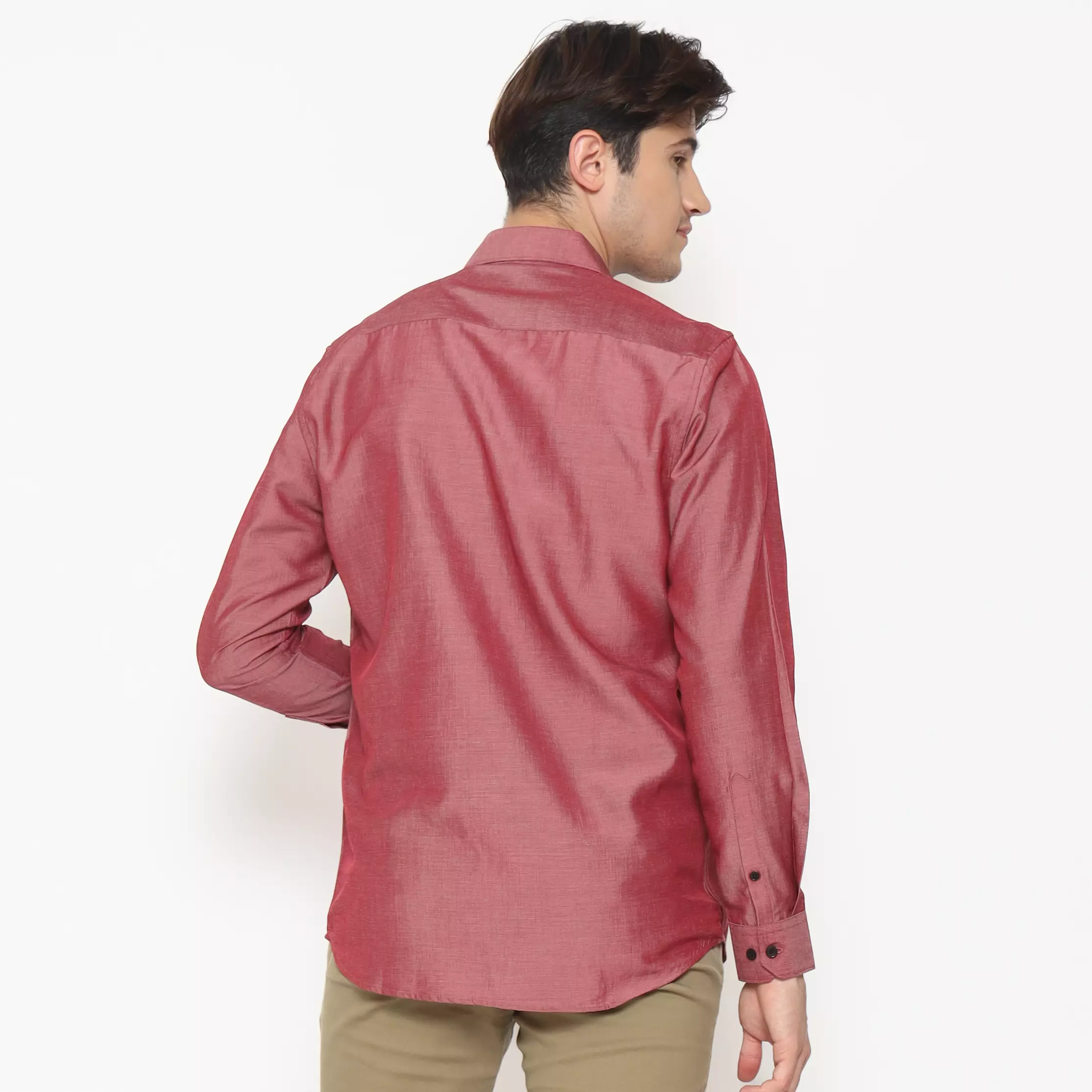 MAGINOT Kemeja Pria Basic Polos Panjang RED