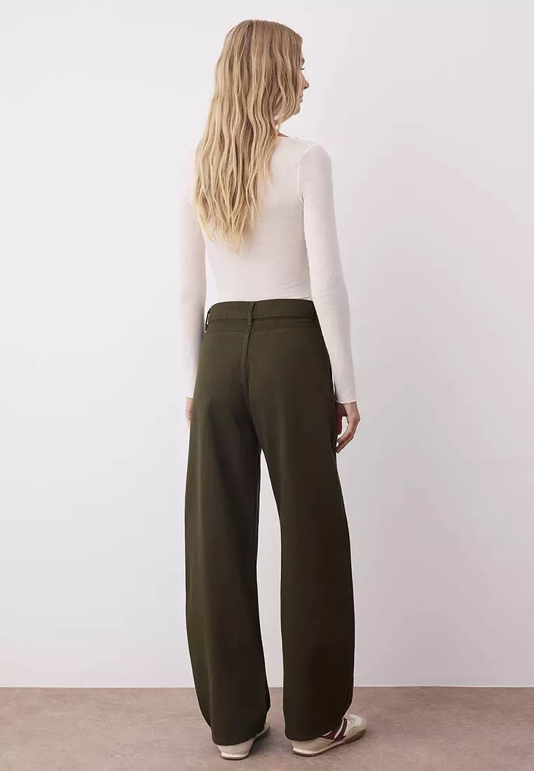 Khaki Barrel Pattern 100% Cotton Gabardine Trousers Twoaw26Pl00084