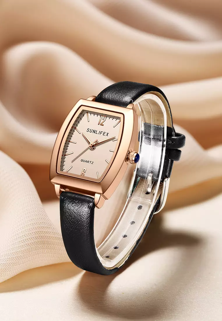 Jam Tangan Wanita 6007 Original Tali Kulit Jam Anggun Santai Korea Jam Tangan Cewek black