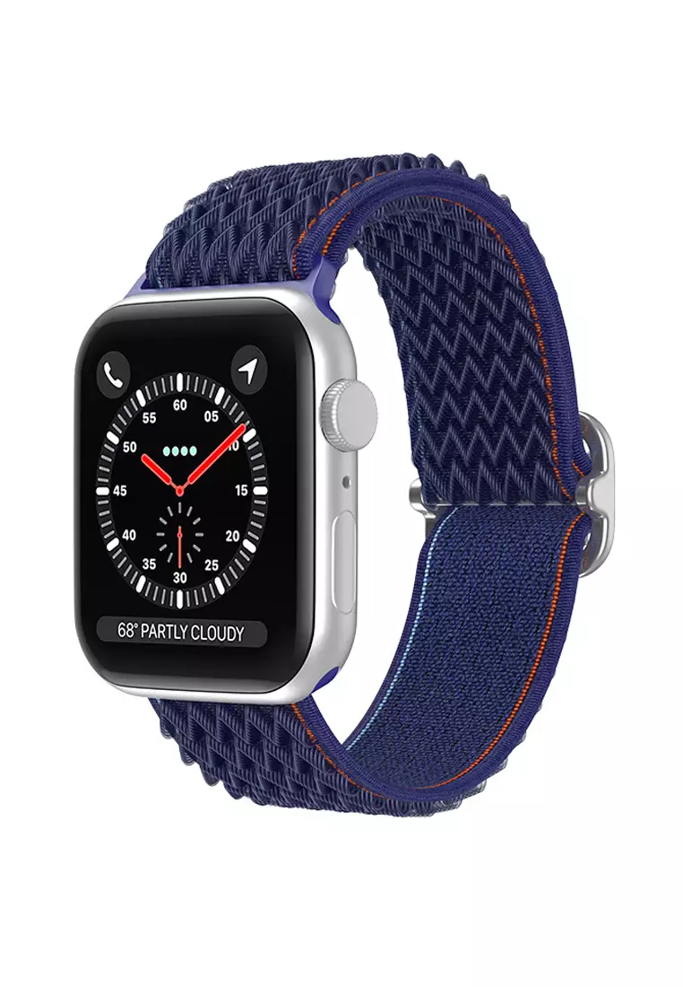 Navy Blue Wave Pattern Nylon Woven Rhinestone Buckle Apple Watch Band 42MM / 44MM / 45MM (PHKCWATCH1168)