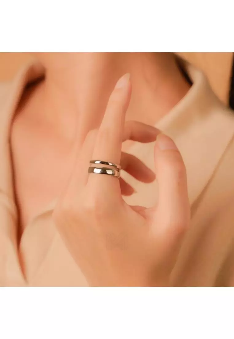 Millennia 2000 Double Line Stackable White Gold Ring with 925 Sterling Silver