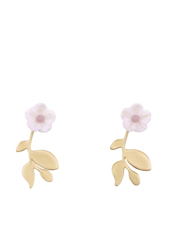 midzone gold MIDZONE White Blossom Gold Leaf S925 Silver Pin Earring - F1211-ER003 A9F32ACBDE28C6GS_1
