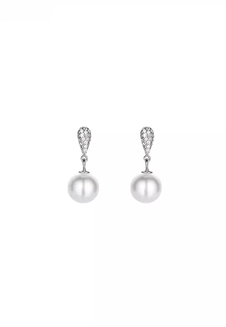 925 Silver Zircon Waterdrop Faux Pearl Earrings JW AR-M05101