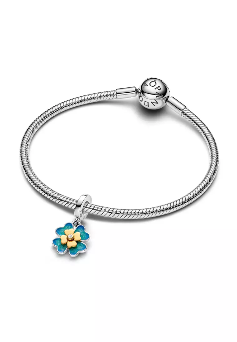 Pandora Club 14K Gold Plated Spinnable Four Leaf Clover Lab-Grown Diamond Dangle Charm