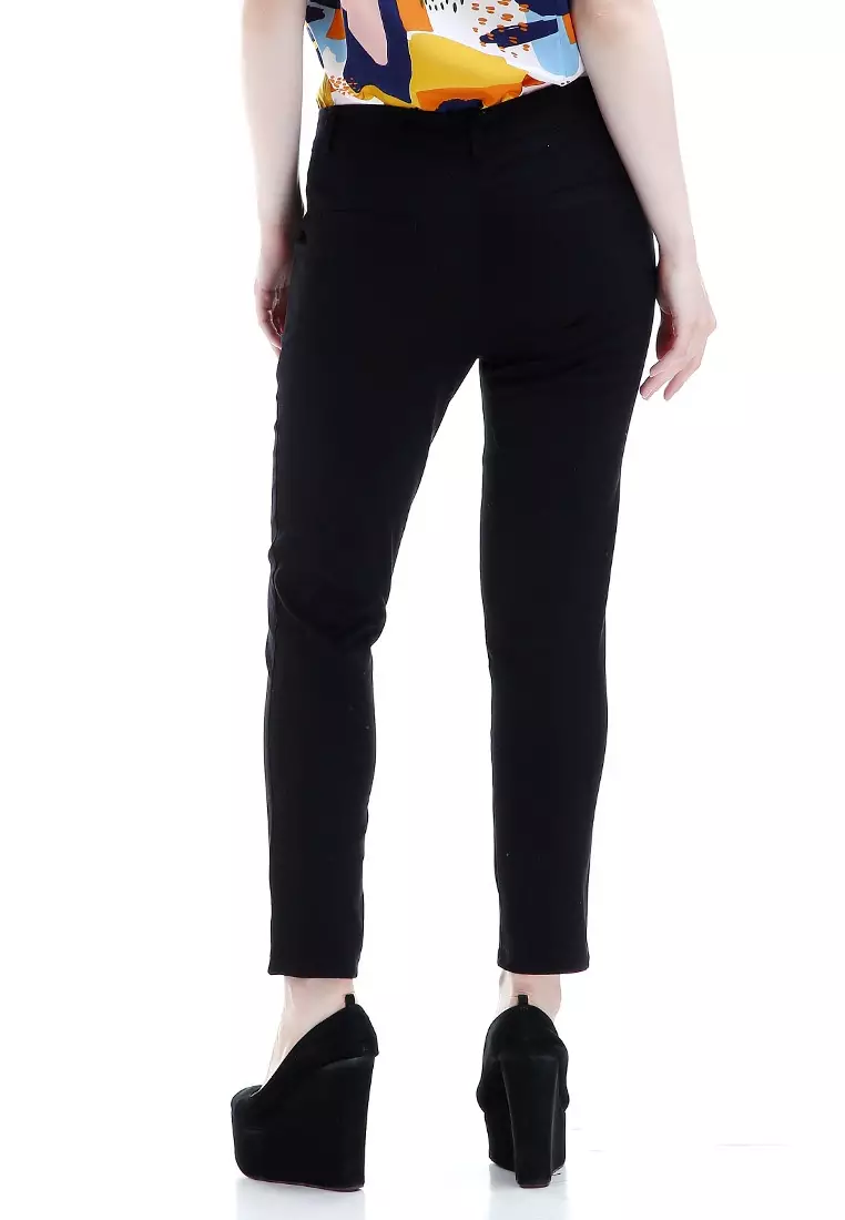 Tinsley Celana Chino Bawahan Wanita Kasual Motif Solid Long Pants Woman - Hitam
