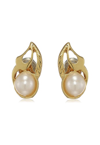 estele gold Estele Gold Plated Leaf Stud Earrings with Pearl for Women/Girls C997DAC0229871GS_1