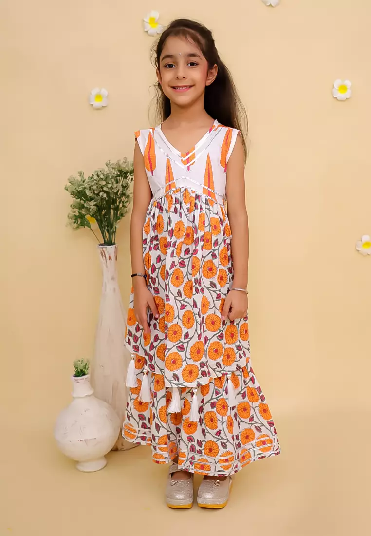 The Mom Store Narangi Girls Anarkali Kurta Sharara Set - Multi