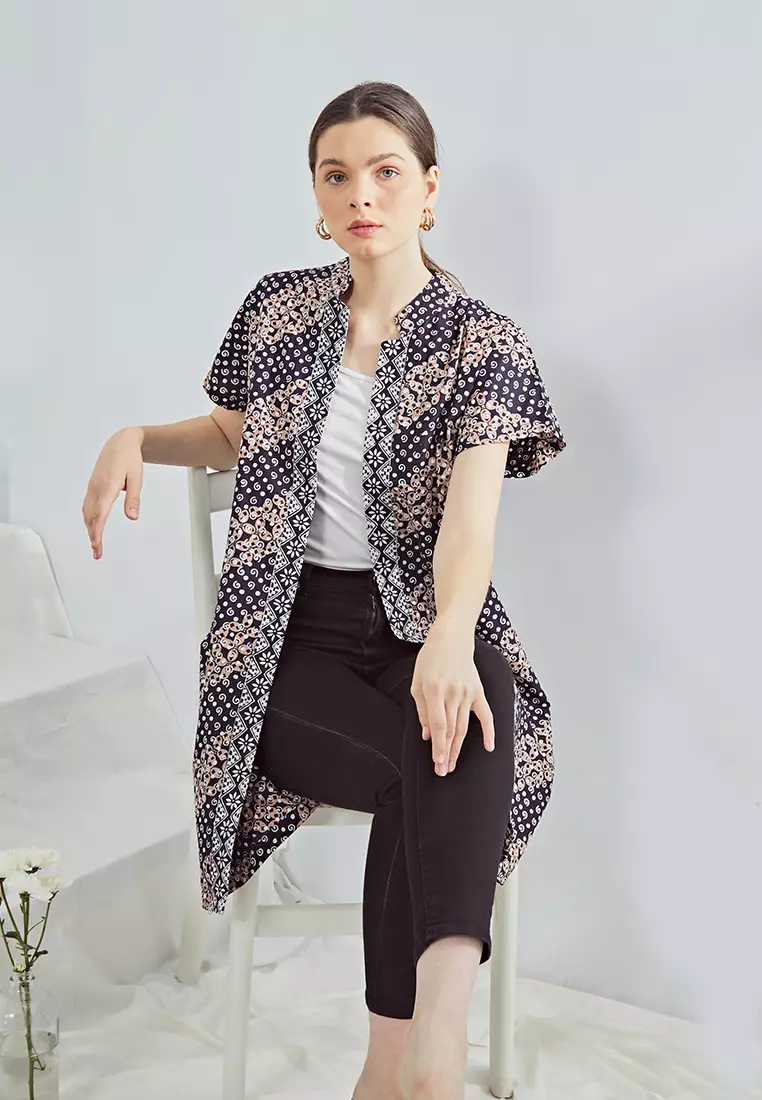 Jual Nayara Nayara Outer Batik Parisya Navy Original Zalora Indonesia