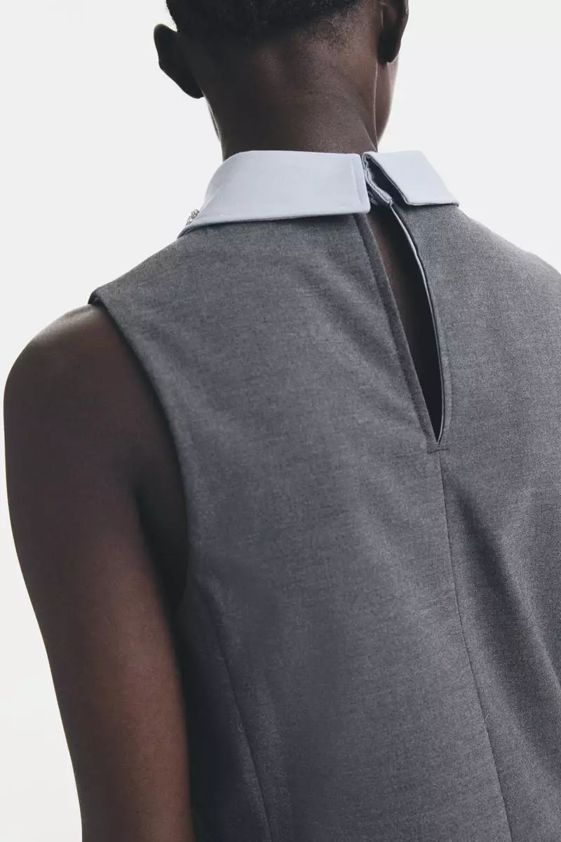 Embellished-collar A-line dress