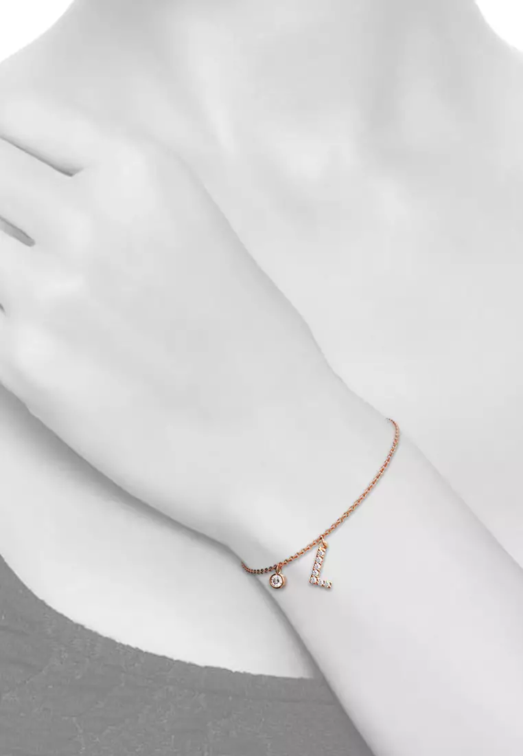 Solid 925 Sterling Silver Initial Crystal Personalised Alphabet Letter Bracelet Rose Gold Filled - L