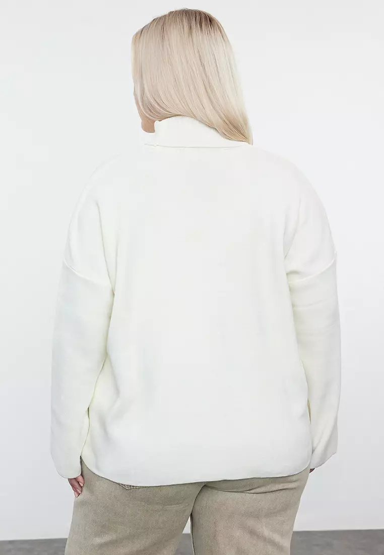 Ecru Turtleneck Wide Fit Knitwear Sweater Tbbaw25An00019