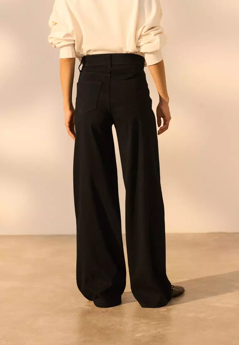 Jersey Denim Wide Leg Trousers