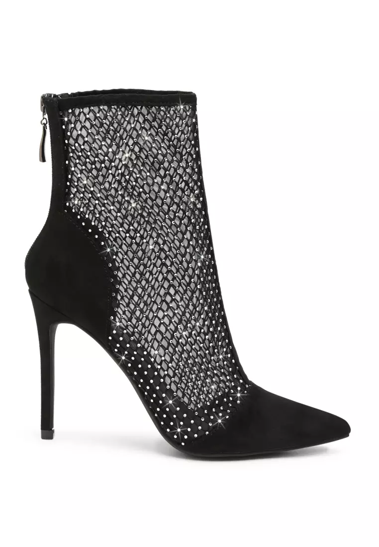 Buy London Rag Mesh Diamante Detail High Heel Boots in Black 2024