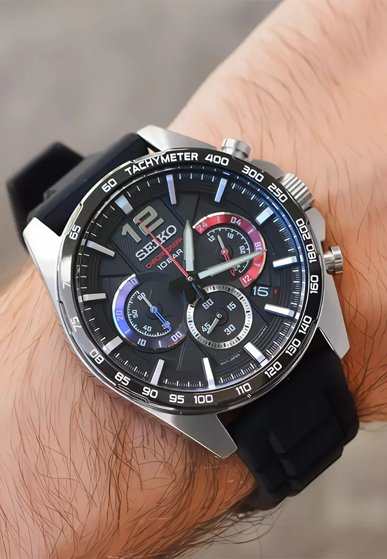 Jam Tangan Pria Seiko Chronograph SSB347P1 Neo Sport - Black Rubber Strap