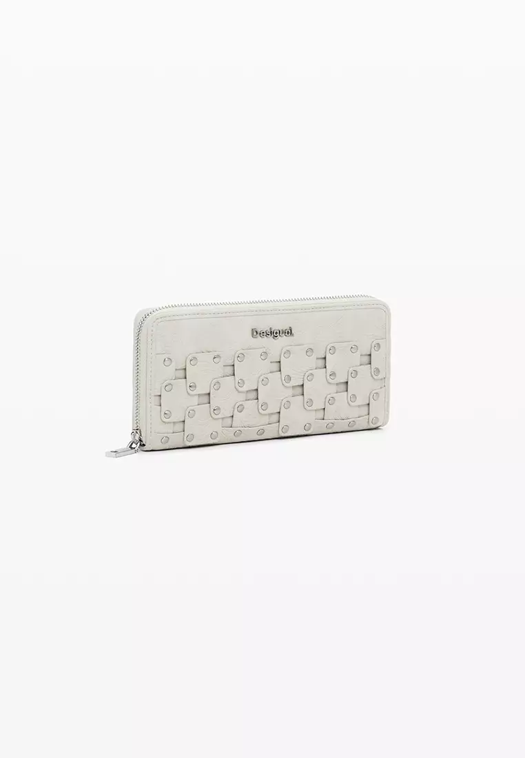 Large faux leather studded wallet