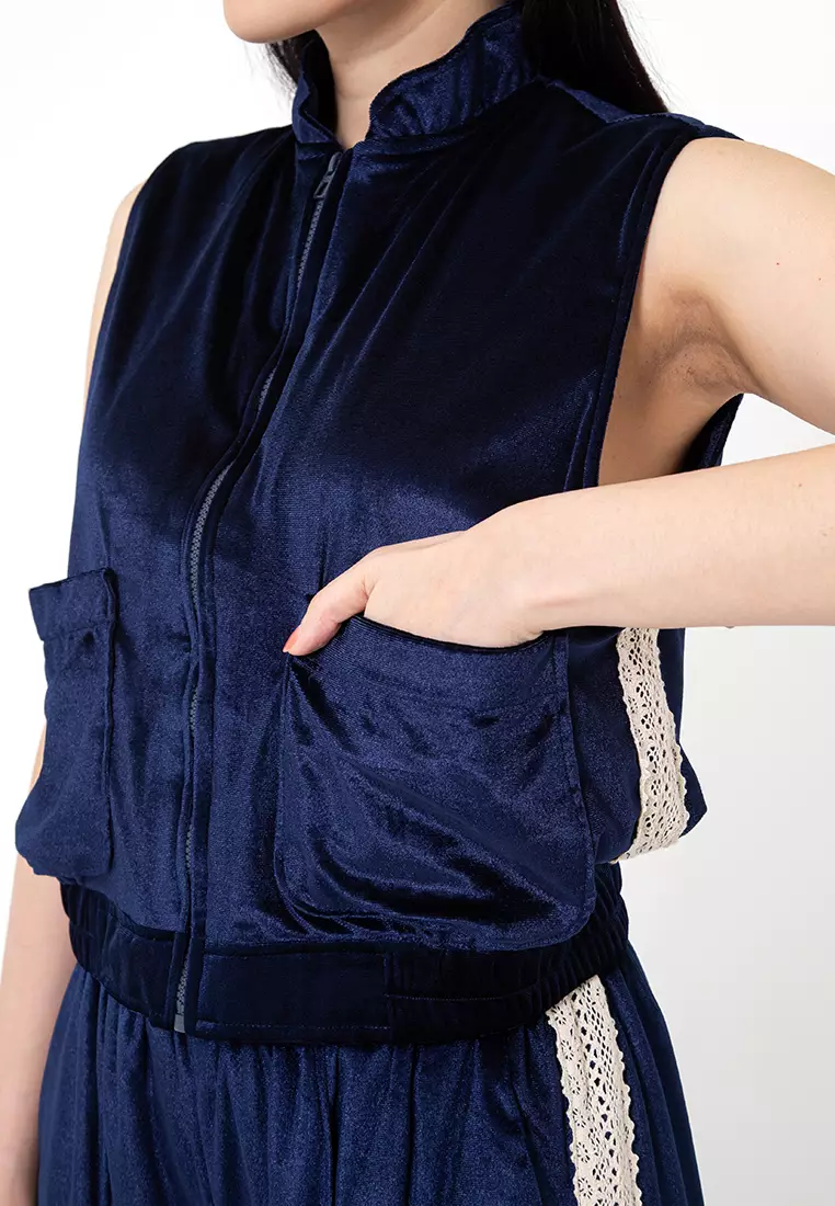 BOWN - Agatha Velvet Track Vest Navy