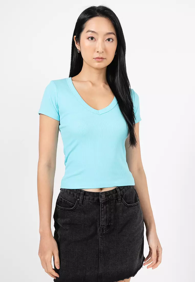 Goldie Rib V-Neck Short Sleeves Top
