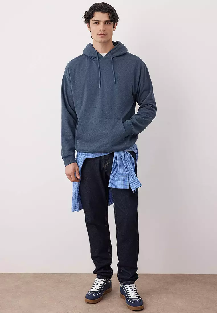 Indigo Oversize/Wide Cut Hooded Fleece/Warm Sweatshirt