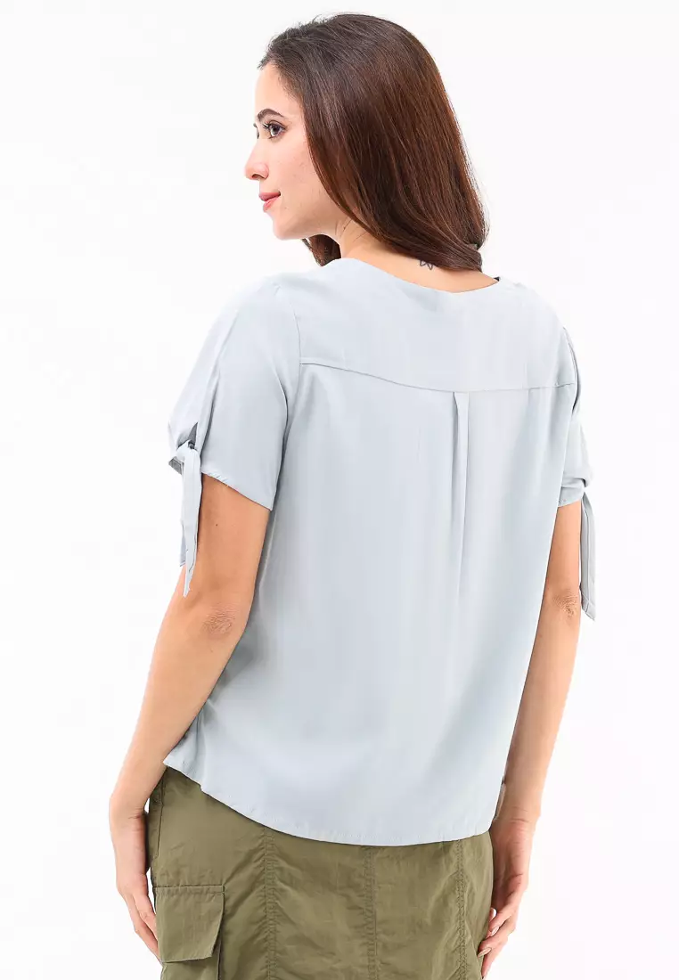 Woven Plain S.Twill Rayon Short Sleeve Blouse