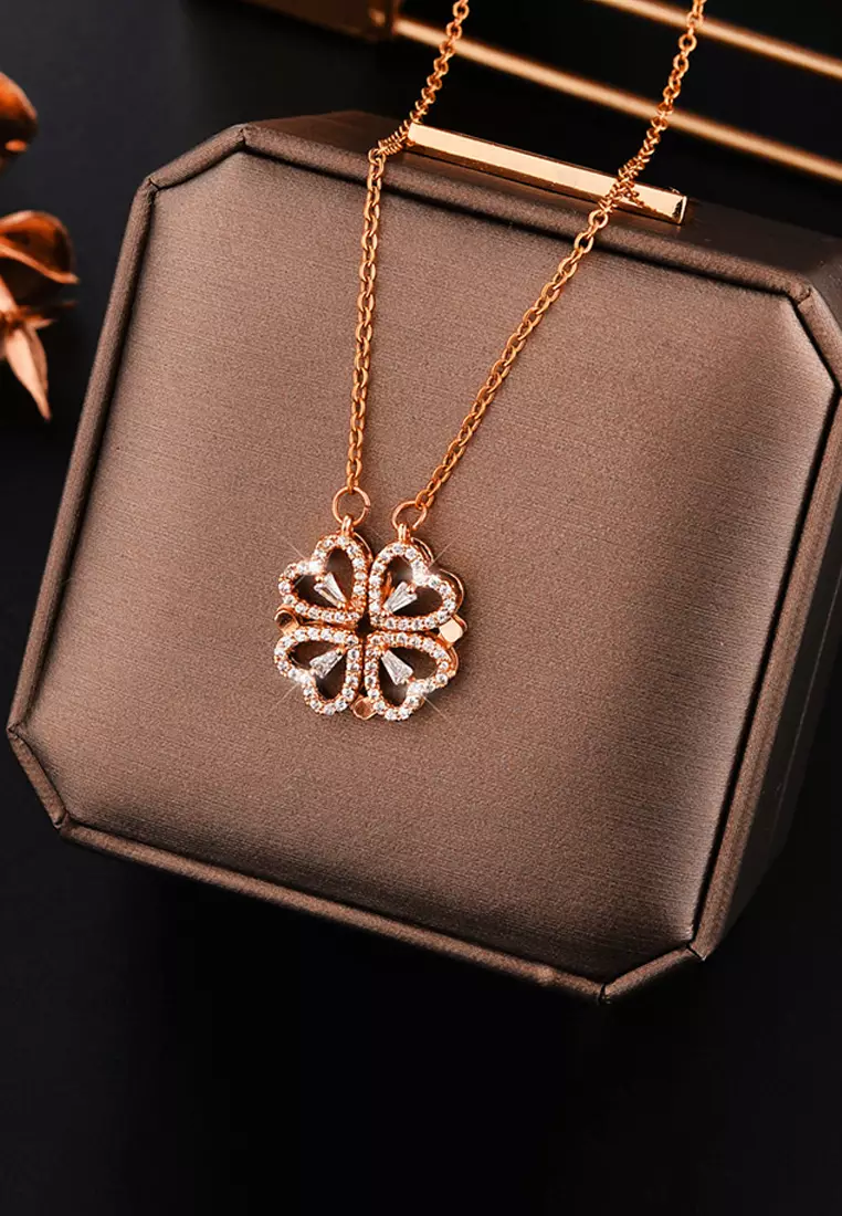 Kalung Wanita Berlian Korea Fashion Dual Wearing Method Kalung Cewek Original Titanium Rose