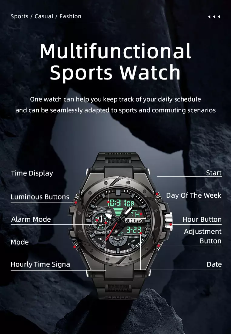 Jam Tangan Pria D009 Digital Analog Tali Rubber Chronograph Olahraga Jam Tangan Cowok allblack