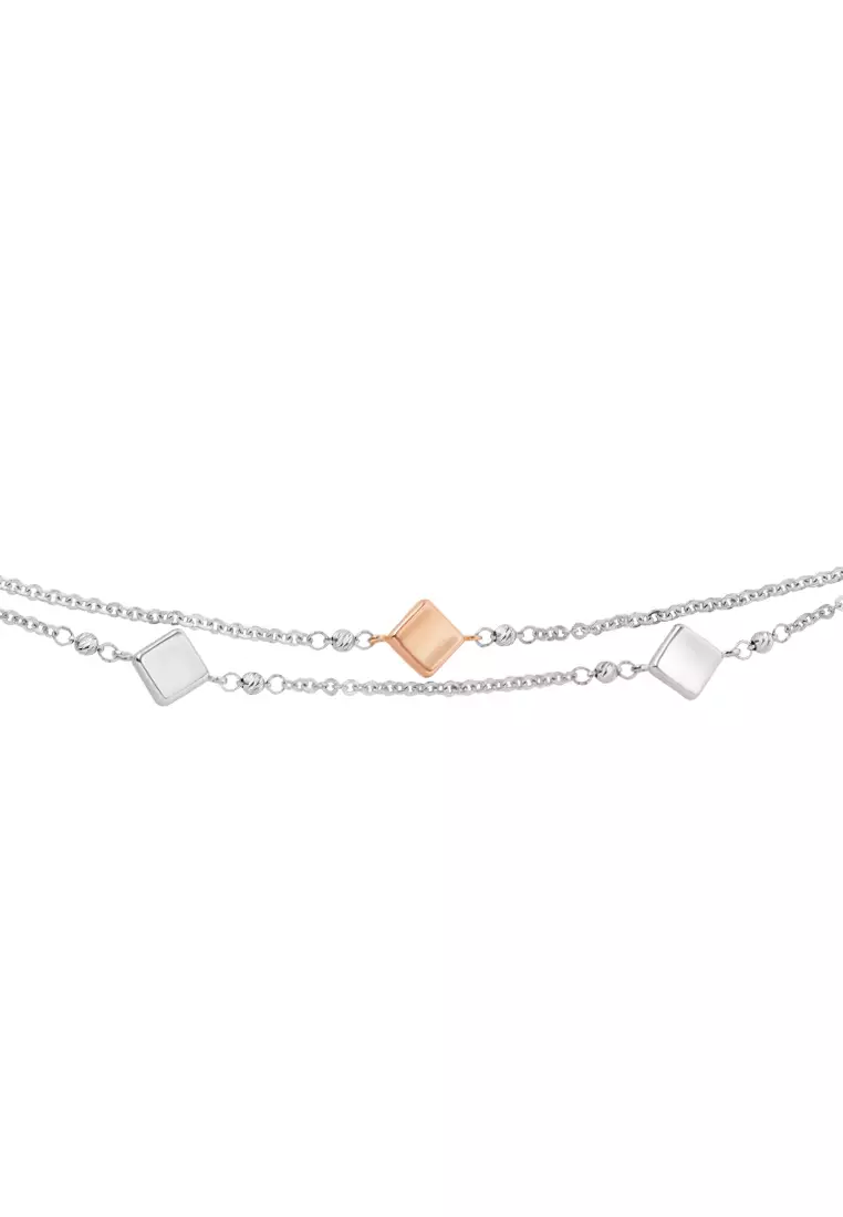 TOMEI Double Strands Bracelet in Quadrated Sensation, White+Rose Gold 585 (VXXFOR2B205110-WR-DC)