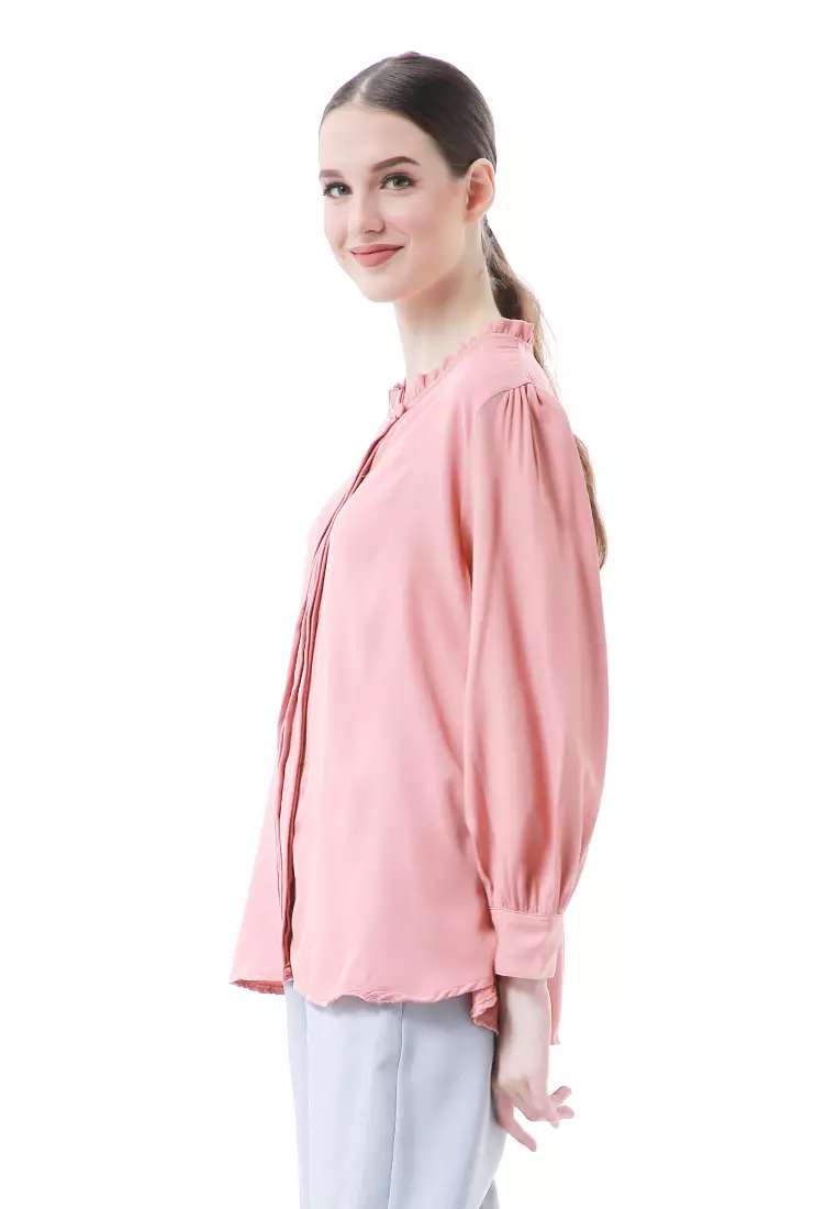 Vionka Kemeja Atasan Wanita Opnaisel Motif Polos - Peach