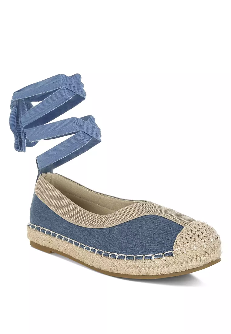 可拆式繫帶牛仔帆布涼鞋