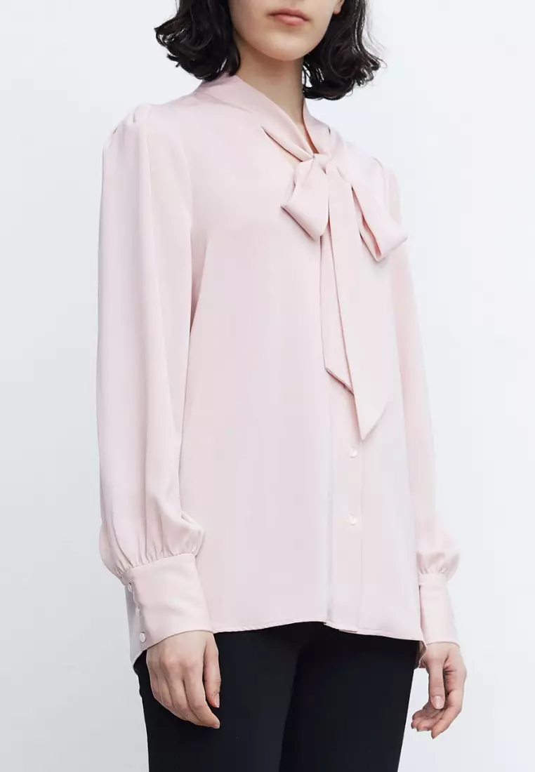 Bow Tie Front Button Up Blouse