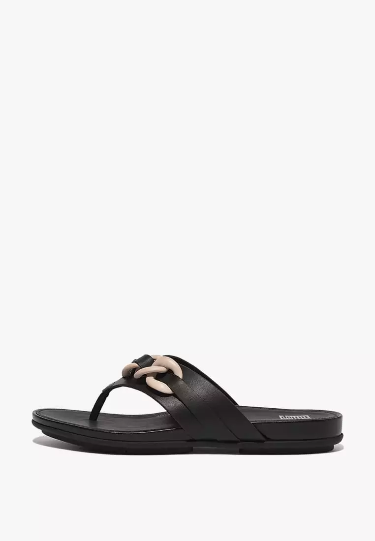 Discount on Fitflop  shoes - SKU: Gracie Rubber-Chain Leather Toe-Post Sandals - Bla