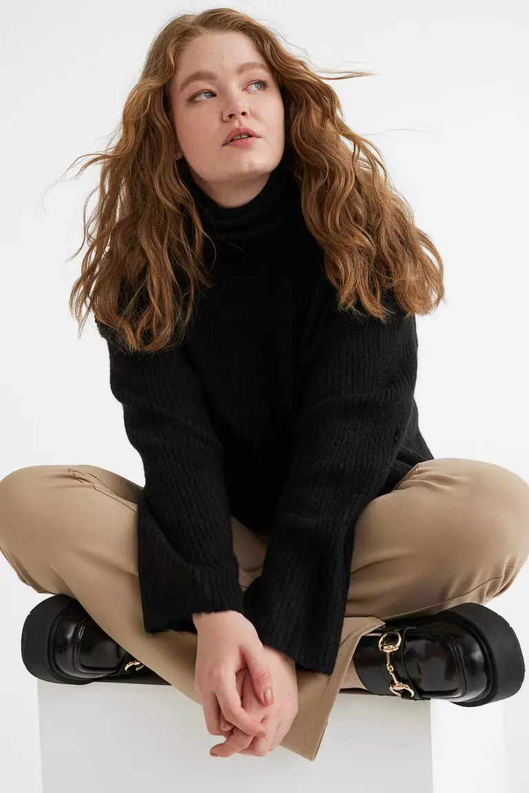 Oversized black polo neck jumper on sale