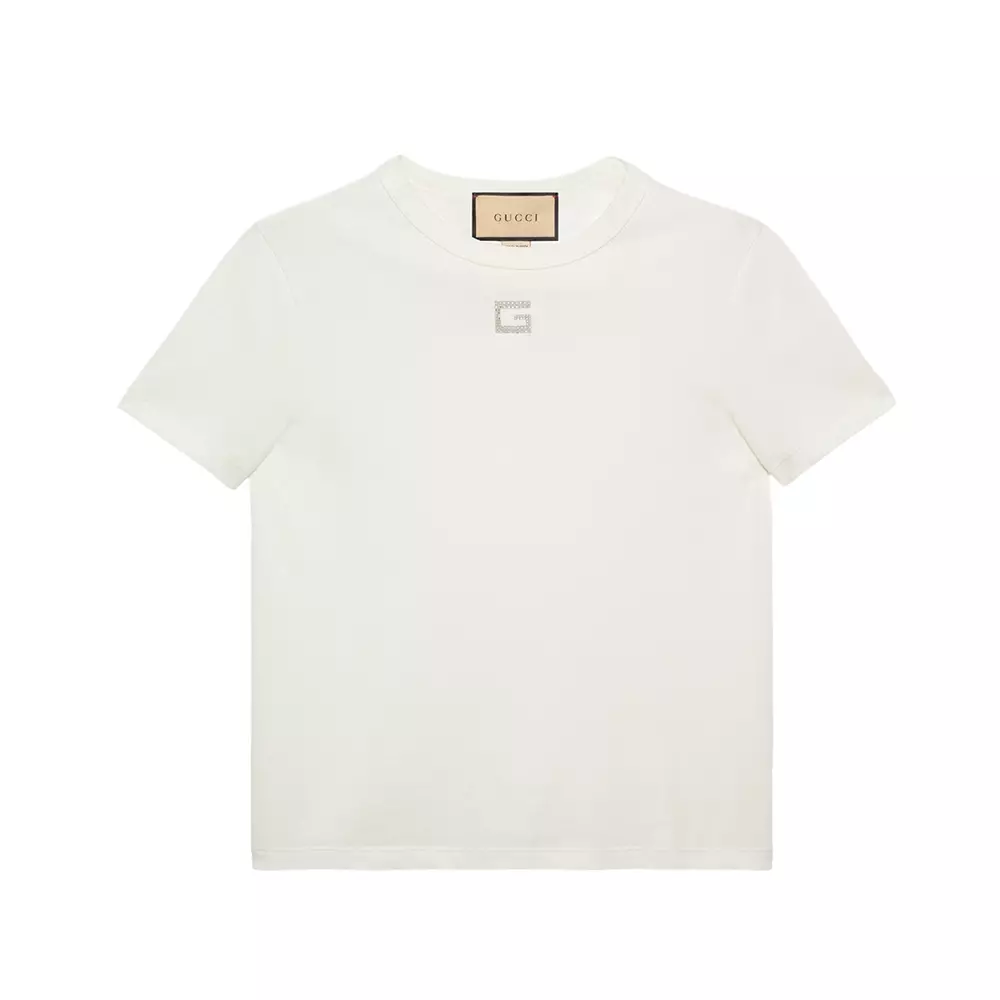 [4.4PRIL KEJUTAN HARGA] Cotton Jersey T-Shirt with Crystal G White