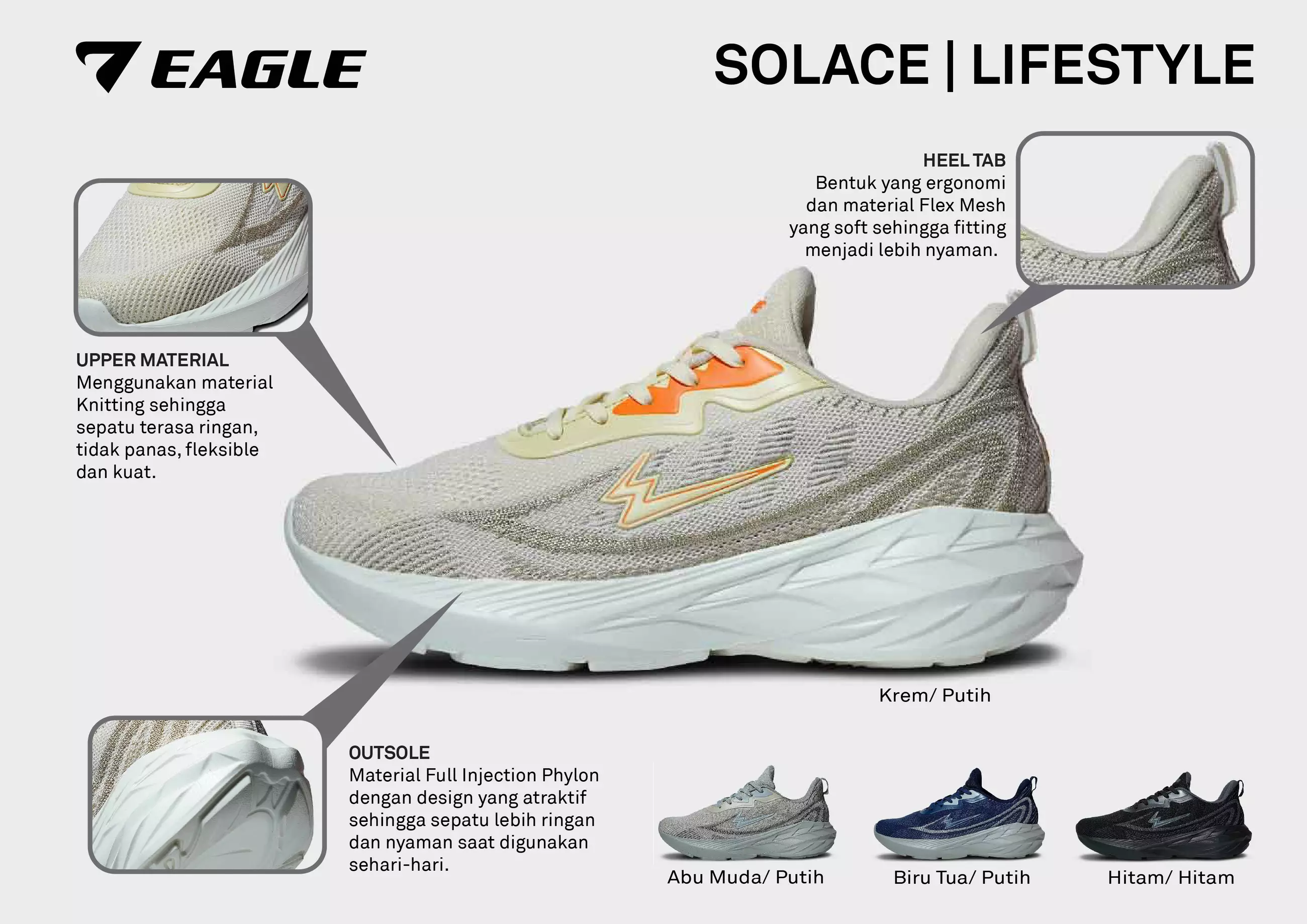 Eagle Sepatu Sneakers Lifestyle Solace - ABU MUDA/PUTIH