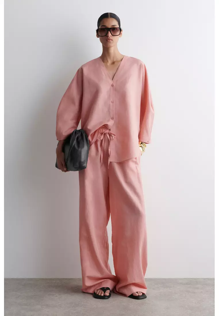 WIDE-LEG LINEN DRAWSTRING TROUSERS