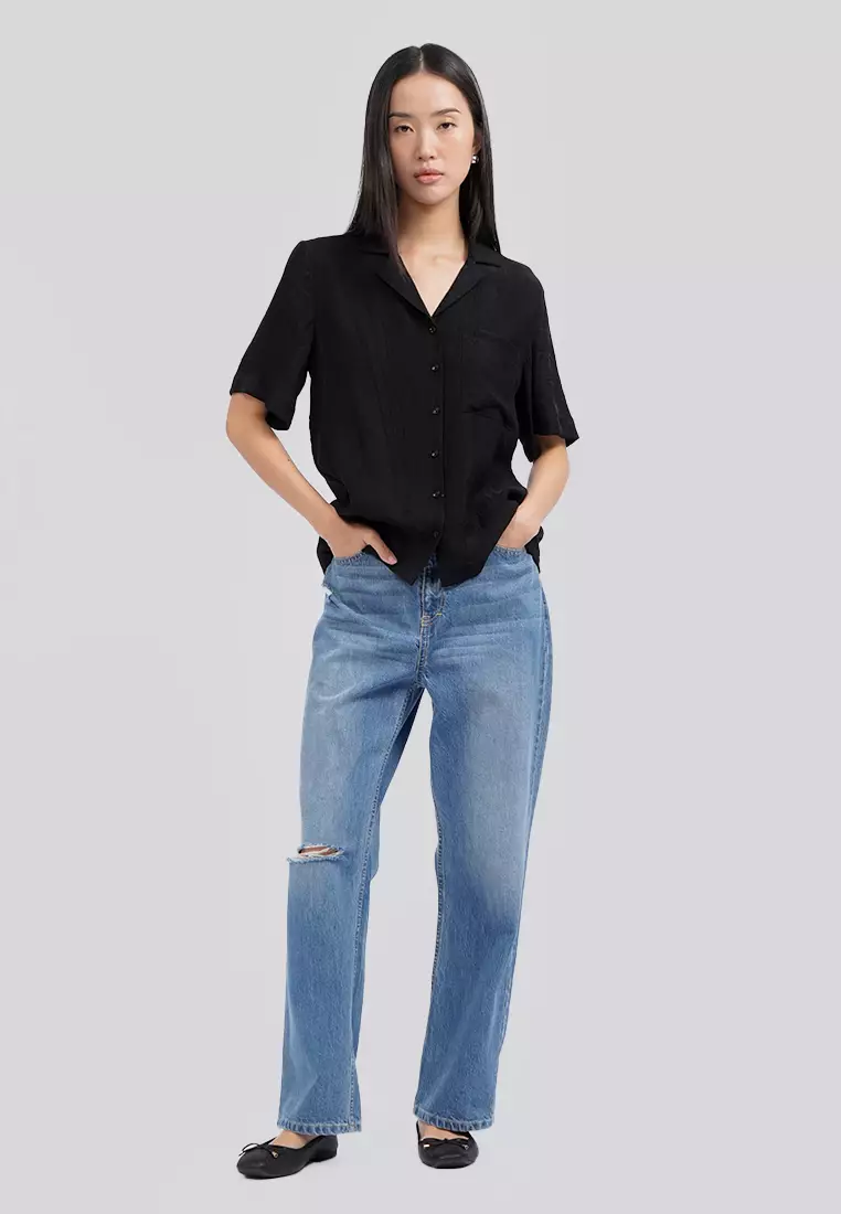 Paper Effect Short Sleeve Blouse