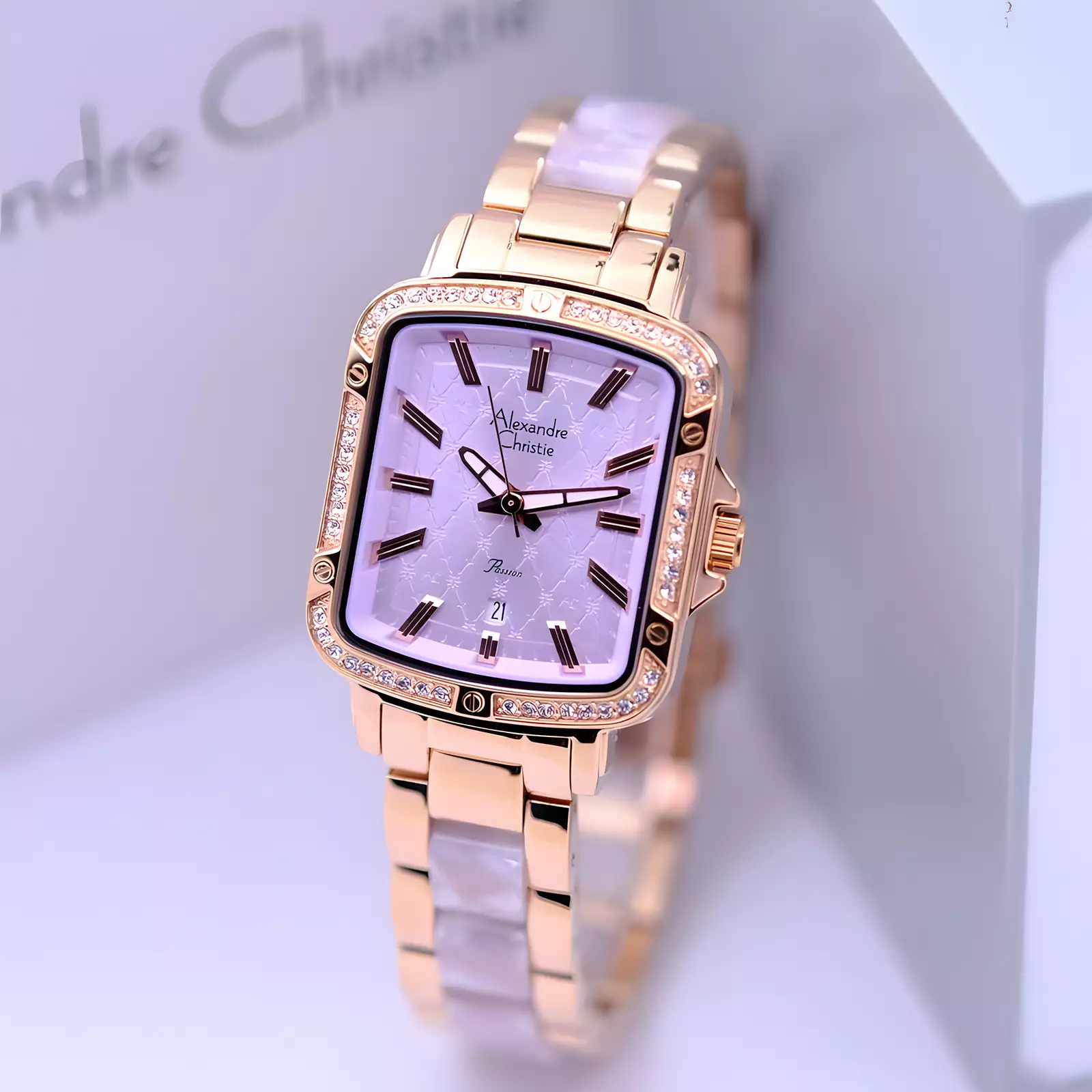 Alexandre Christie Passion Series - Jam Tangan Analog Wanita - Rose Gold Purple - Stainless Steel - 2B79 LDBRGPU