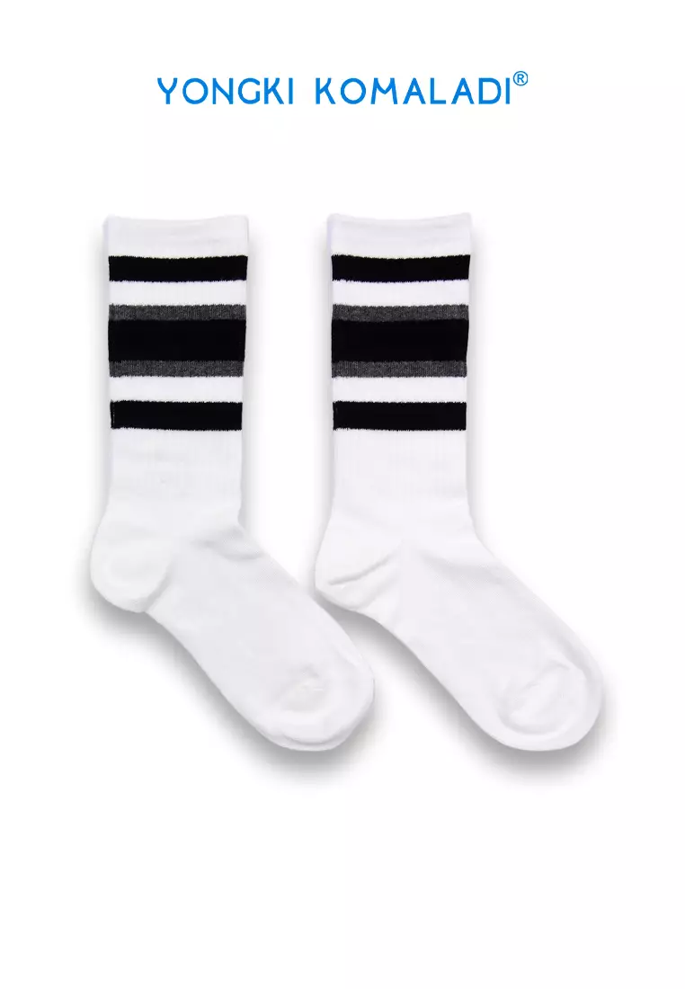 YONGKI KOMALADI KAOS KAKI MOTIF OLDSCHOOL STRIPE WARNA SOCK03 PUTIH HITAM