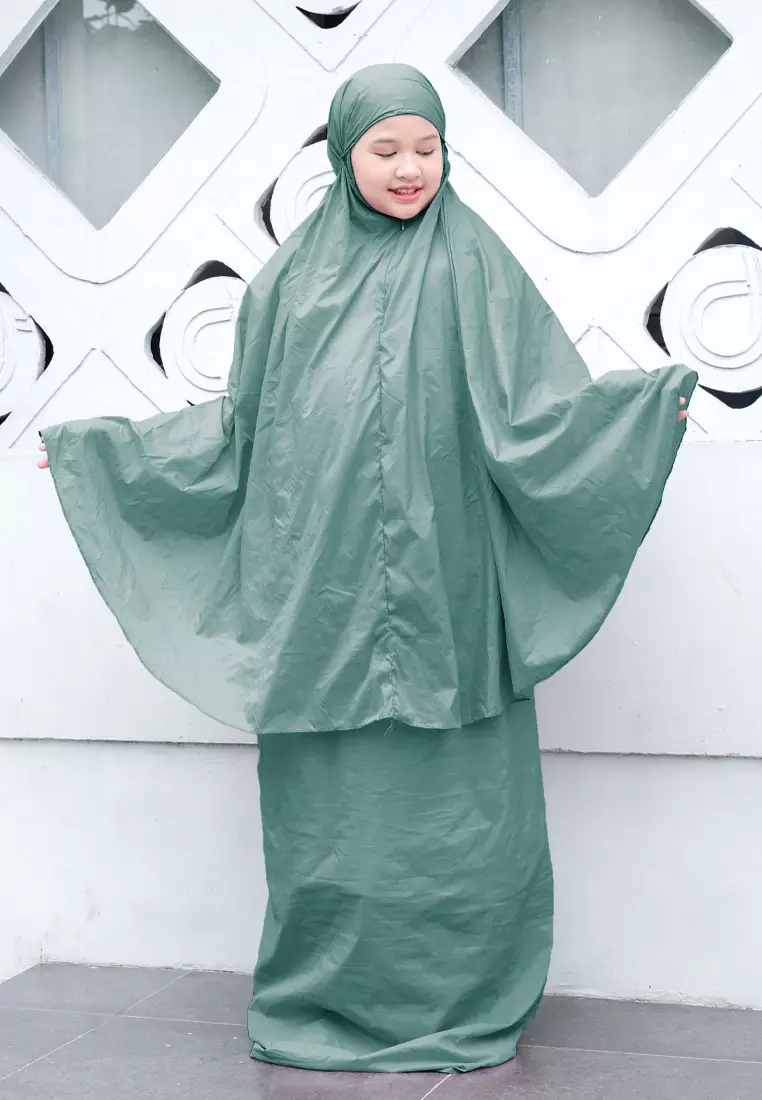 Zalwa Prayer Set | Mukena Travel Polos Resleting 2in1 | Mukena Remaja - Turquoise Green