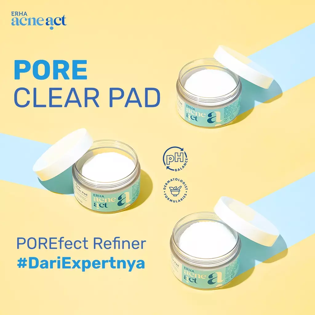 ERHA Acneact Pore Clear Pad 90g - Kapas Eksfoliasi Wajah Berjerawat | AHA, BHA, PHA