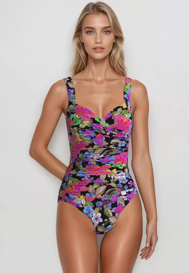 Tropadelic Island Black Plus Cup Twist Front Onepiece