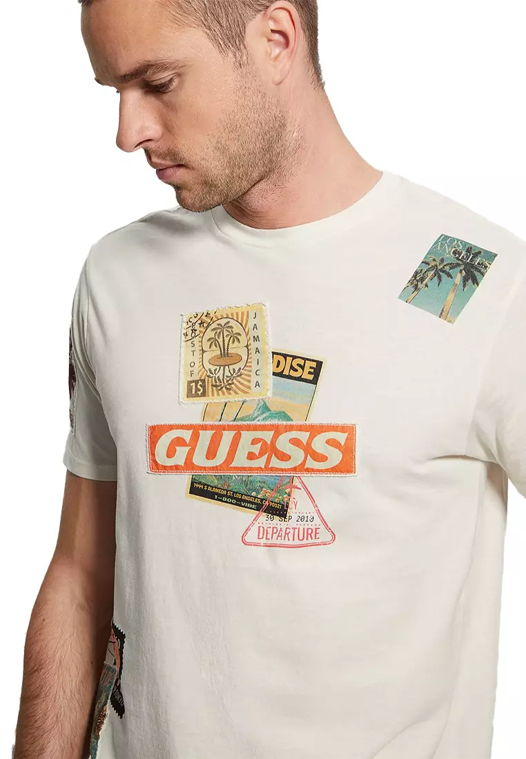 Buy Guess Short Sleeves Crewneck Cold Dye Palm Tee 2023 Online